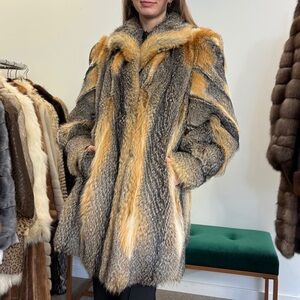 Real Grey Fox Fur. Size Large. RARE. Vintage Grey Fox Coat. Luxurious Elegant.